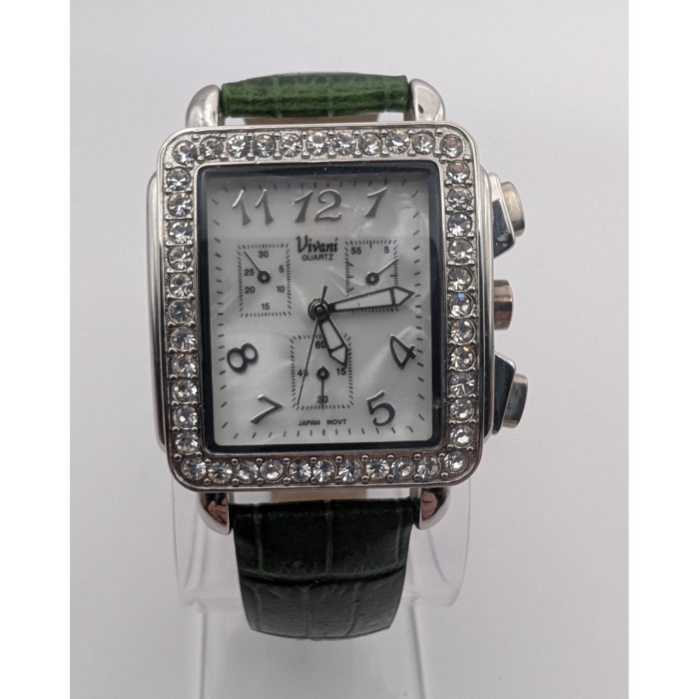 Beautiful Vivani Accutime SilverTone Mother of Pearl Face Bejeweled New Battery